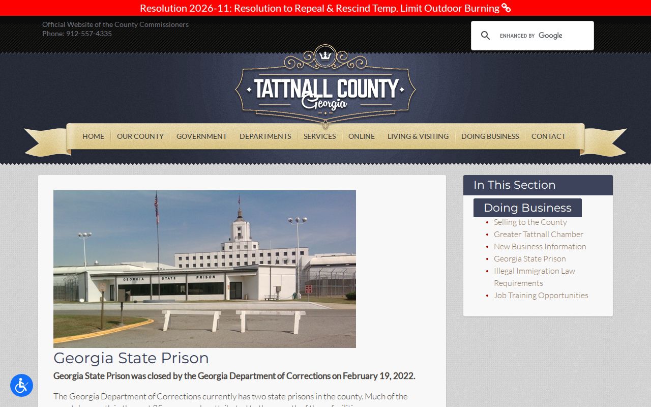 Tattnall County Georgia State Prison closure page