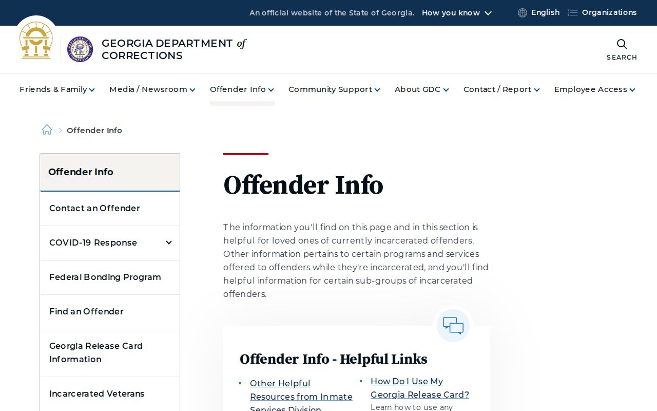 Georgia Department of Corrections offender information page
