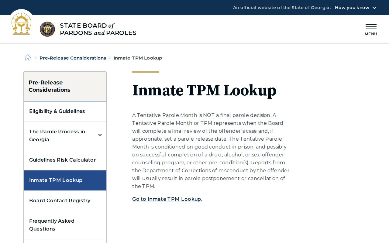 Georgia TPM information for a Tattnall County projected release date