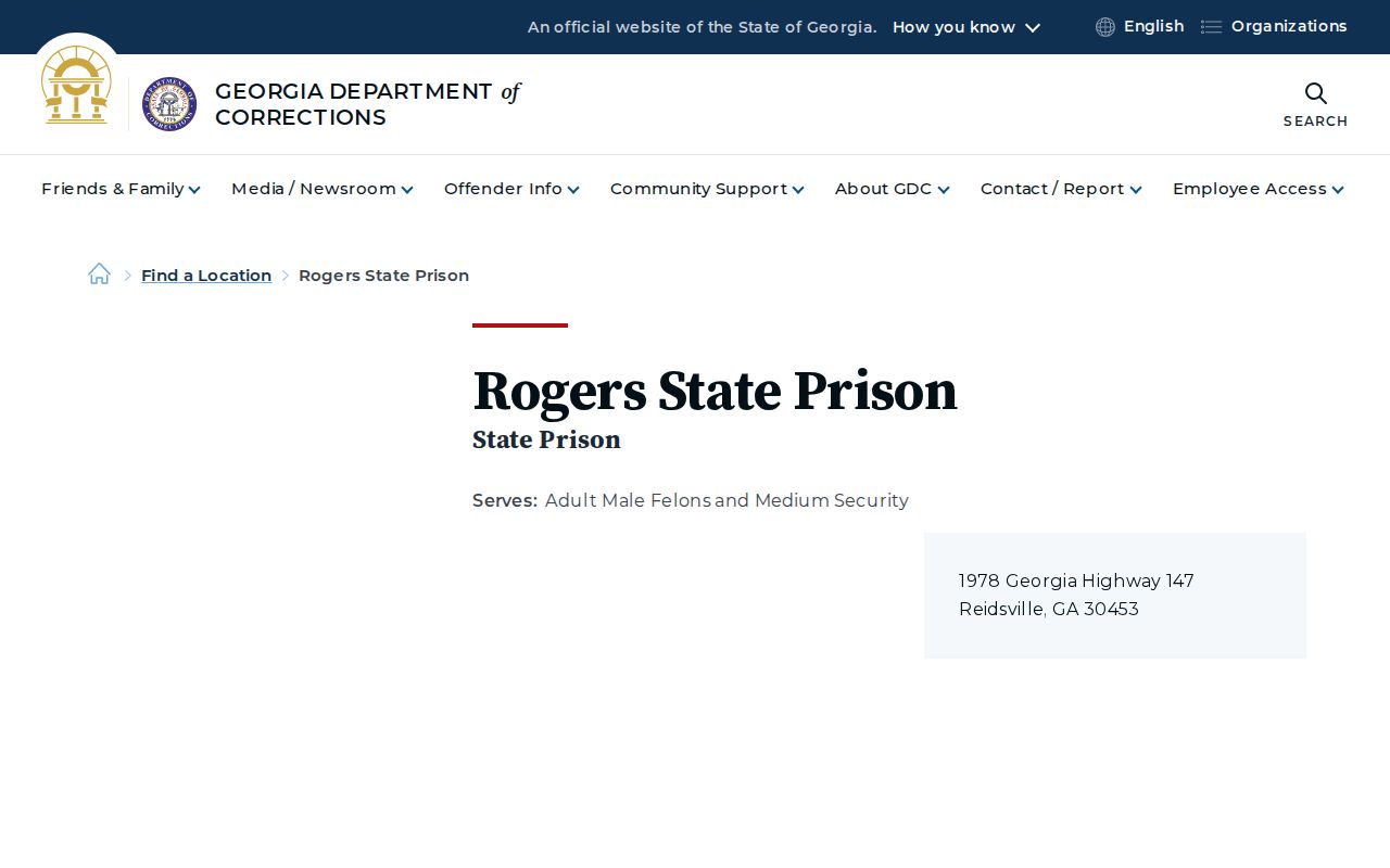GDC Rogers State Prison profile